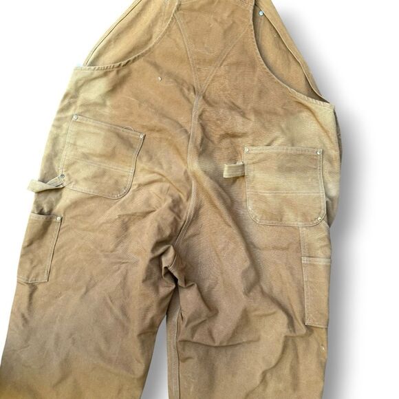 Vintage Carhartt Relaxed Fit Duck Overalls Bibs Wheat Faded Men's 50 x 30 - Picture 7 of 10